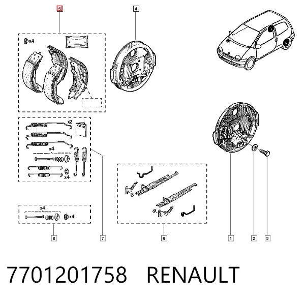 Задние барабанные колодки 7701201758 Renault (RVI)