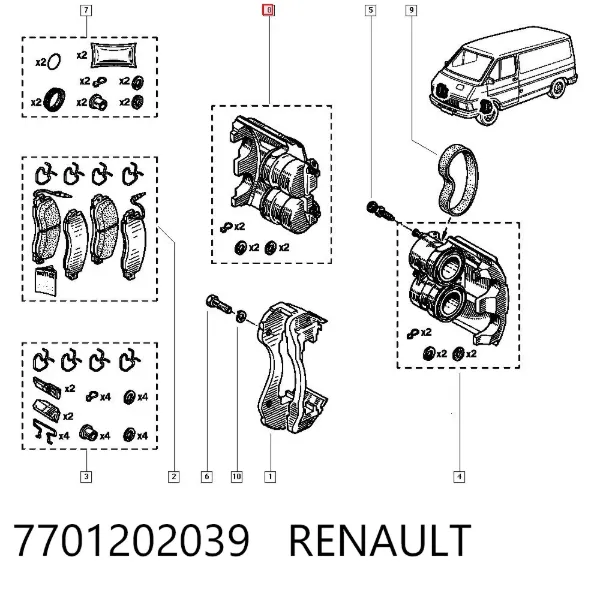 Суппорт тормозной передний правый 7701202039 Renault (RVI)