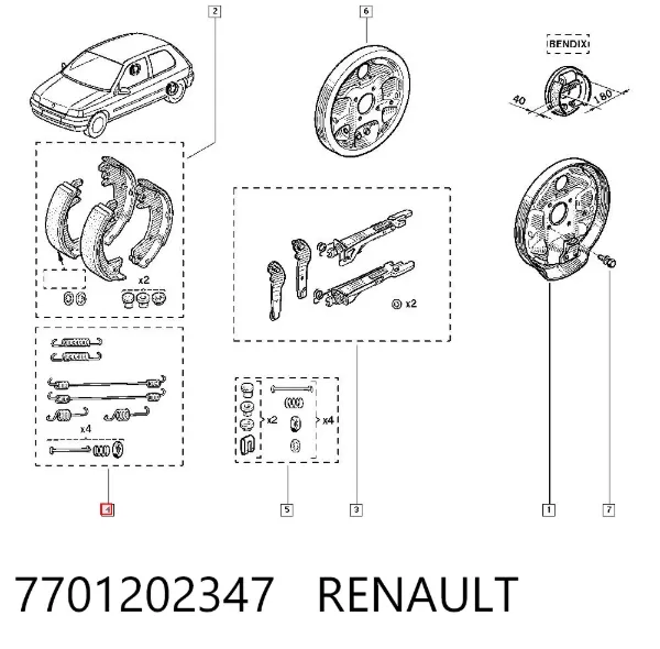 Монтажный комплект задних барабанных колодок 7701202347 Renault (RVI)