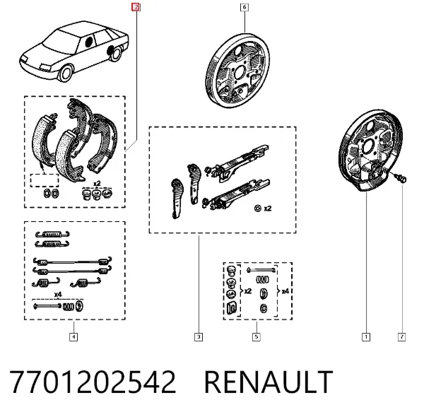 Задние барабанные колодки 7701202542 Renault (RVI)