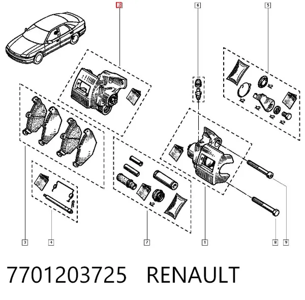 Суппорт задний правый 7701203725 Renault (RVI)