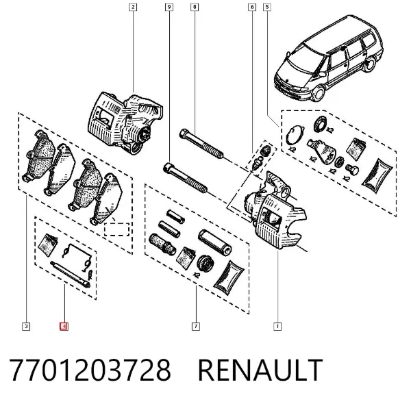 Комплект пружинок крепления дисковых колодок задних 7701203728 Renault (RVI)