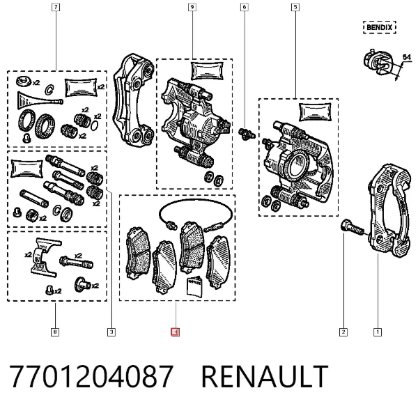 Передние тормозные колодки 7701204087 Renault (RVI)