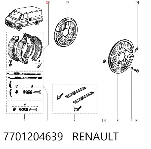 Задние барабанные колодки 7701204639 Renault (RVI)