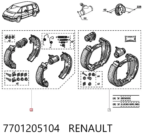 Задние барабанные колодки 7701205104 Renault (RVI)