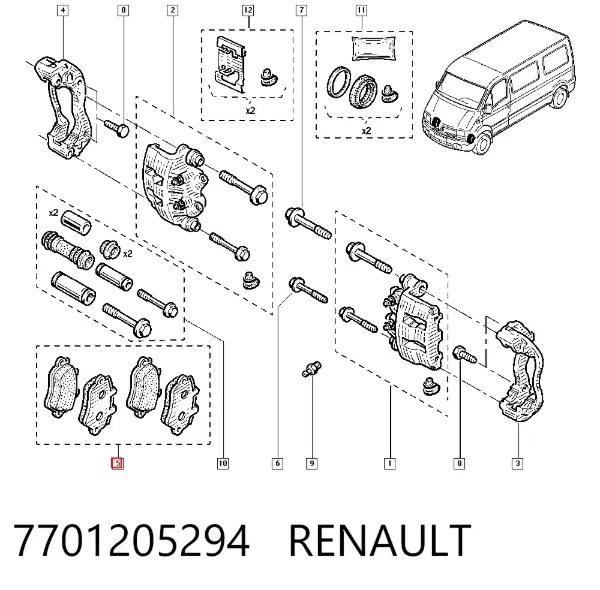 Передние тормозные колодки 7701205294 Renault (RVI)