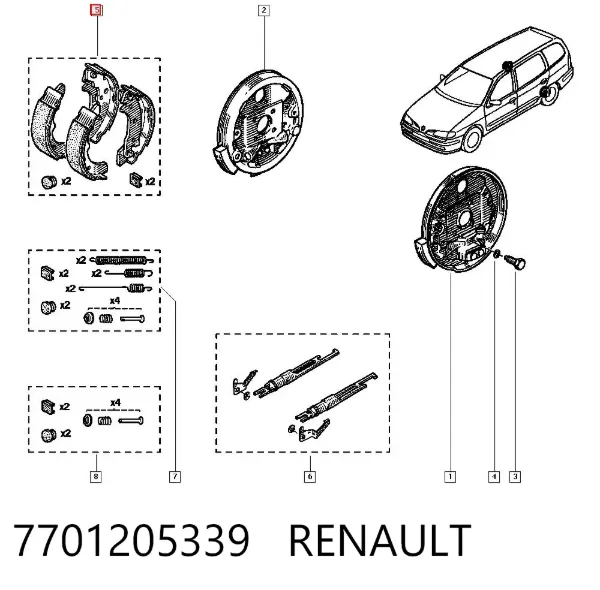 Задние барабанные колодки 7701205339 Renault (RVI)