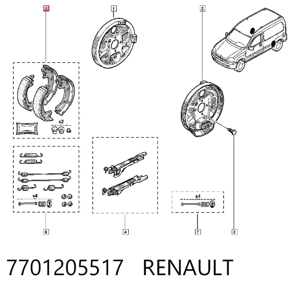 Задние барабанные колодки 7701205517 Renault (RVI)