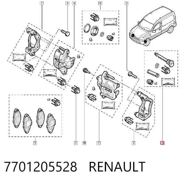 Ремкомплект переднего суппорта 7701205528 Renault (RVI)
