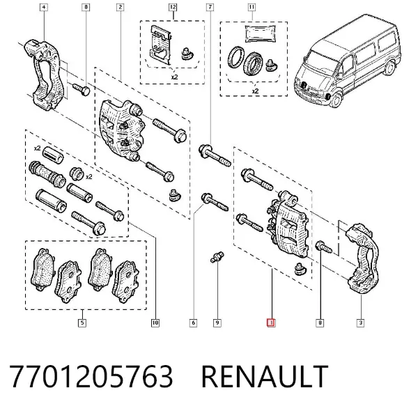 Суппорт тормозной передний левый 7701205763 Renault (RVI)