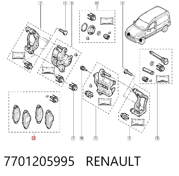 Передние тормозные колодки 7701205995 Renault (RVI)