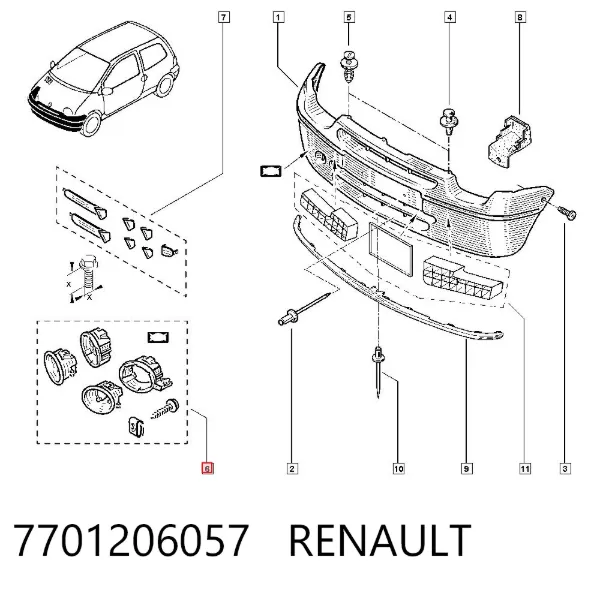 Передний бампер 7701206057 Renault (RVI)