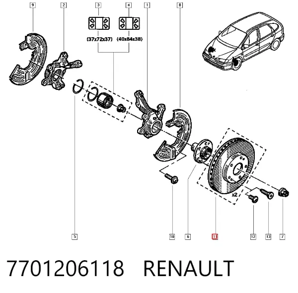 Передние тормозные диски 7701206118 Renault (RVI)