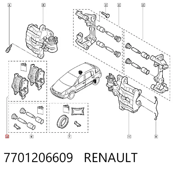Задние тормозные колодки 7701206609 Renault (RVI)