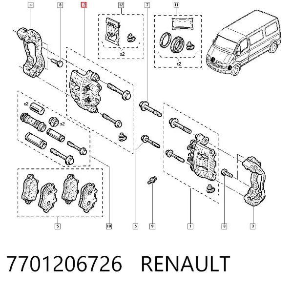 Суппорт тормозной передний правый 7701206726 Renault (RVI)