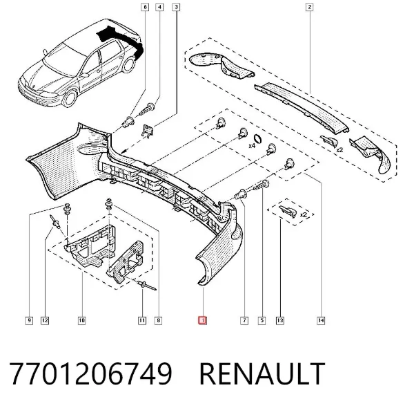 Задний бампер 7701206749 Renault (RVI)