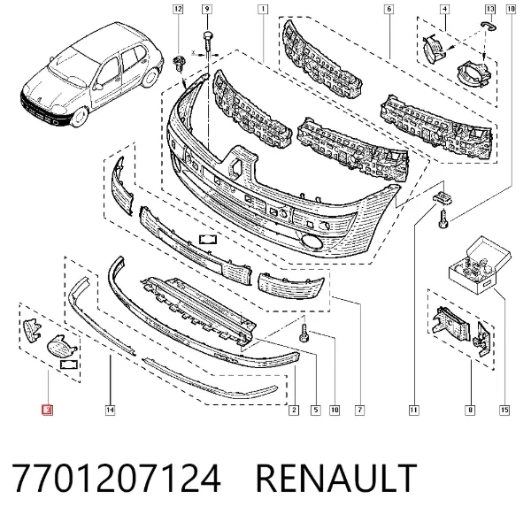 Заглушка (решетка) противотуманных фар бампера переднего 7701207124 Renault (RVI)