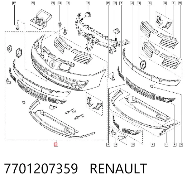 Передний бампер 7701207359 Renault (RVI)