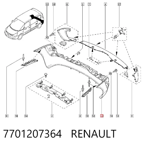 Задний бампер 7701207364 Renault (RVI)