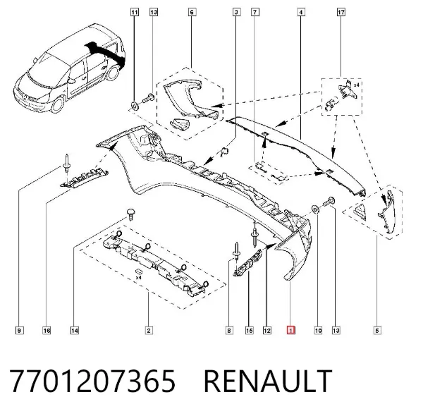 Задний бампер 7701207365 Renault (RVI)