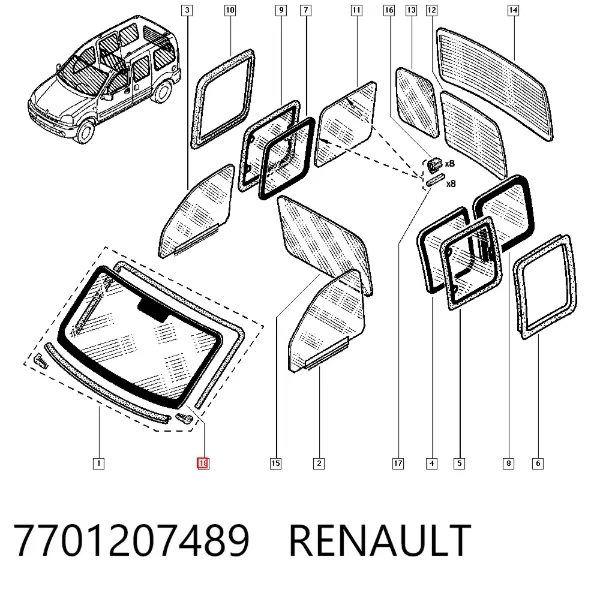 Лобовое стекло 7701207489 Renault (RVI)