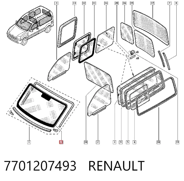Лобовое стекло 7701207493 Renault (RVI)