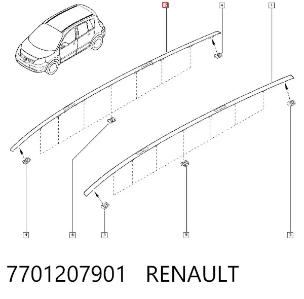 Молдинг крыши правый 7701207901 Renault (RVI)