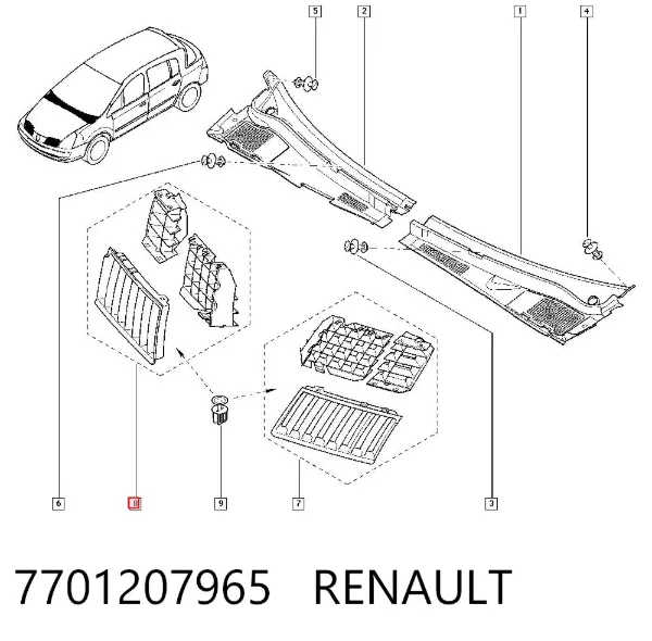 Решетка радиатора правая 7701207965 Renault (RVI)