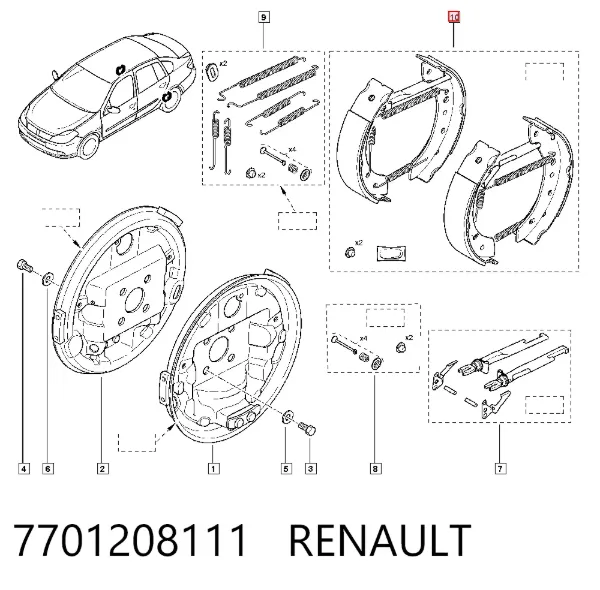 Задние барабанные колодки 7701208111 Renault (RVI)