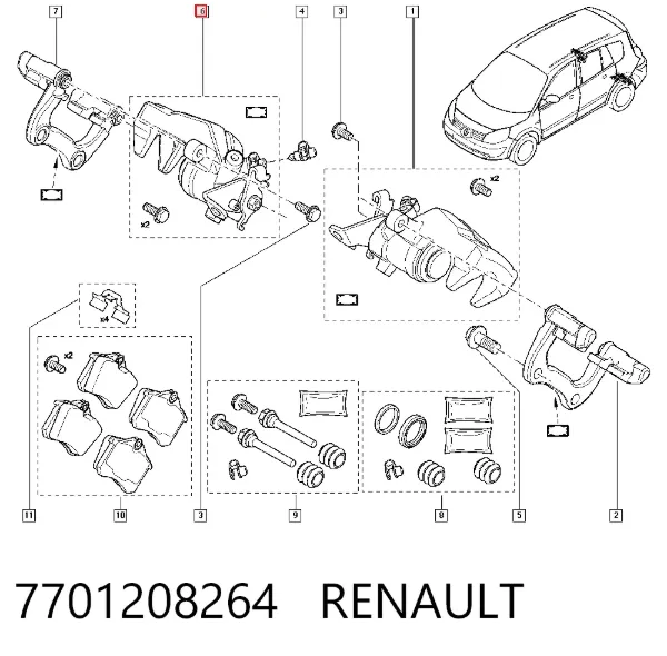 Суппорт задний правый 7701208264 Renault (RVI)