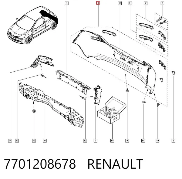 Задний бампер 7701208678 Renault (RVI)