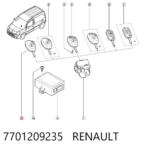 Ключ замка зажигания 7701209235 Renault (RVI)