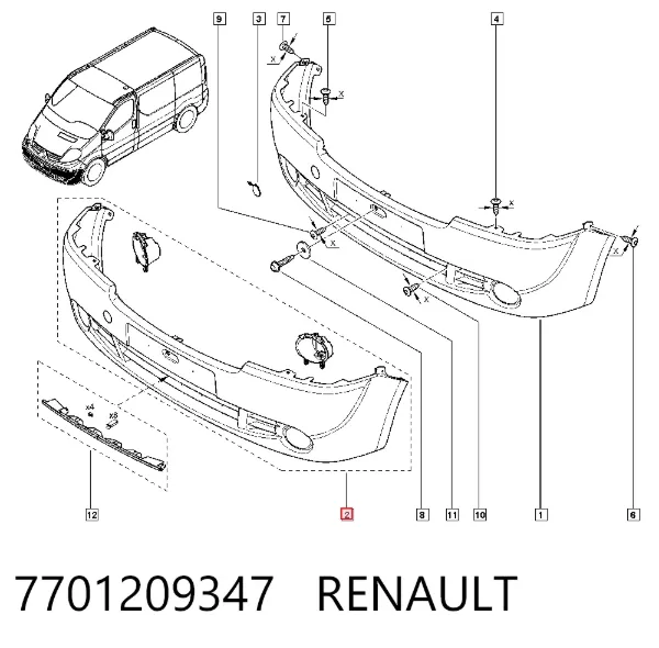 Передний бампер 7701209347 Renault (RVI)