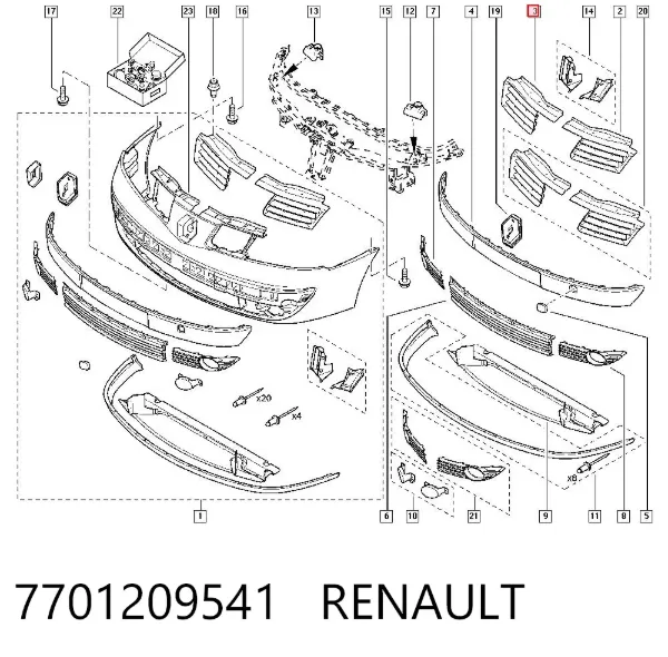 Решетка радиатора 7701209541 Renault (RVI)
