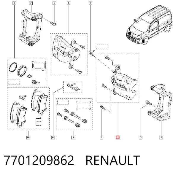 Суппорт тормозной передний левый 7701209862 Renault (RVI)