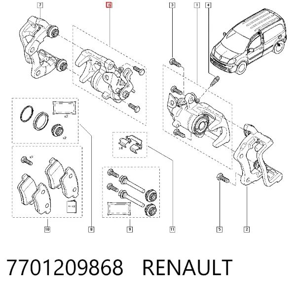 Суппорт задний правый 7701209868 Renault (RVI)