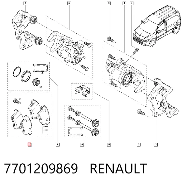 Задние тормозные колодки 7701209869 Renault (RVI)