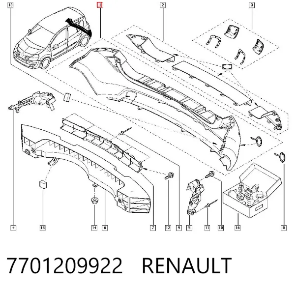 Задний бампер 7701209922 Renault (RVI)