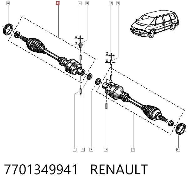 Полуось передняя 7701349941 Renault (RVI)