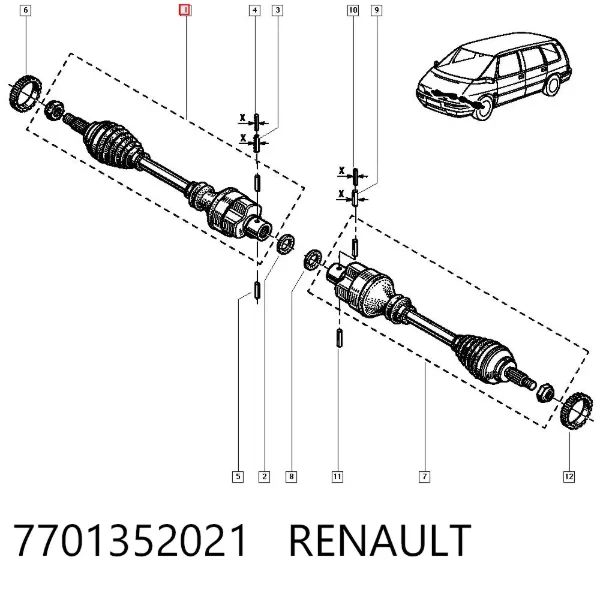 Полуось передняя 7701352021 Renault (RVI)