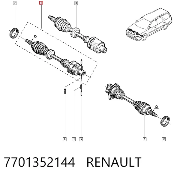 Правая полуось 7701352144 Renault (RVI)