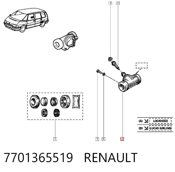 Цилиндр тормозной колесный 7701365519 Renault (RVI)