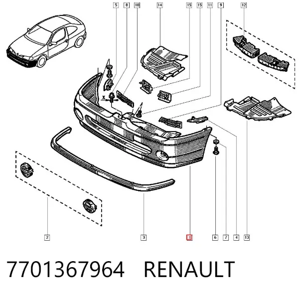 Передний бампер 7701367964 Renault (RVI)