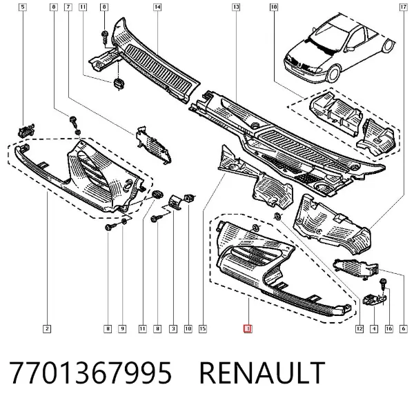 Решетка радиатора левая 7701367995 Renault (RVI)