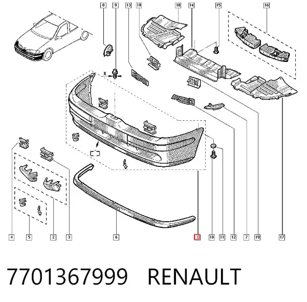 Передний бампер 7701367999 Renault (RVI)