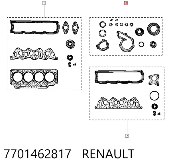 Нижний комплект прокладок двигателя 7701462817 Renault (RVI)