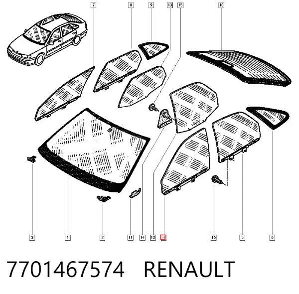 Стекло двери передней левой 7701467574 Renault (RVI)