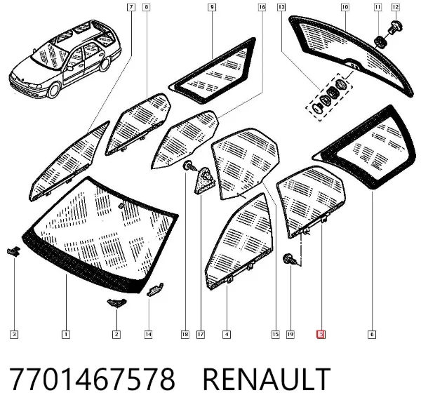 Стекло двери задней левой 7701467578 Renault (RVI)