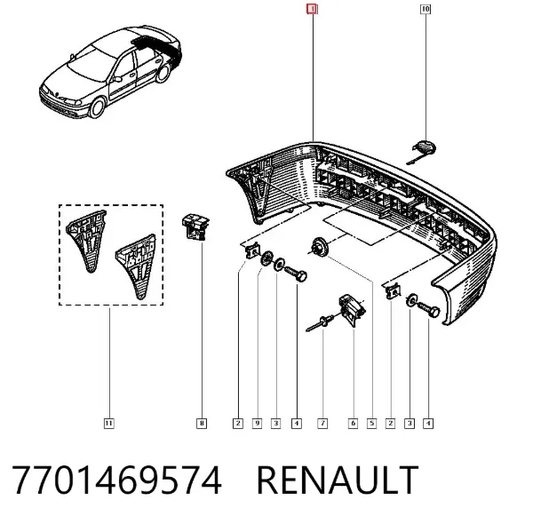 Задний бампер 7701469574 Renault (RVI)