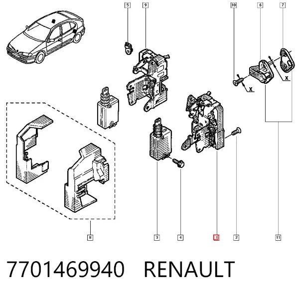 Замок двери задней левой 7701469940 Renault (RVI)